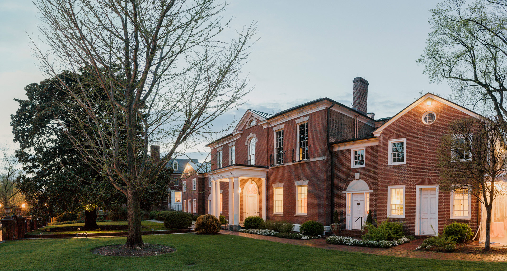 Exterior of Dumbarton House in the evening